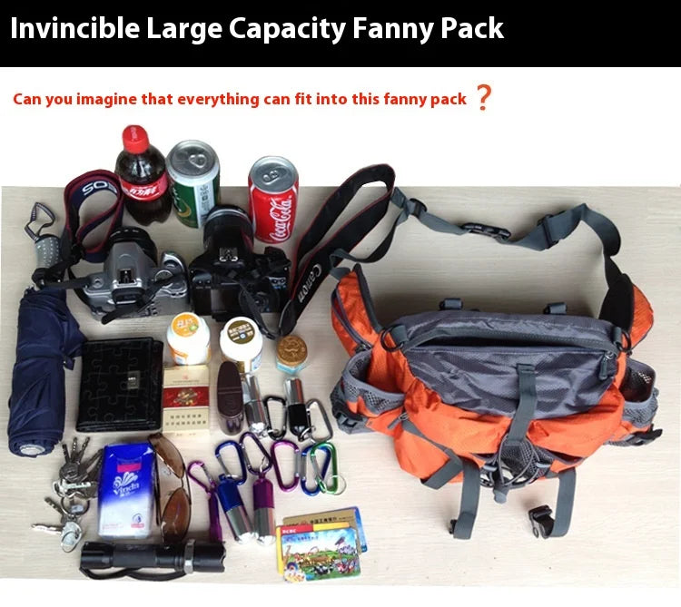 Waterproof Hiking Waist Bag with Reflective Strip and 1.3-Gallon Capacity