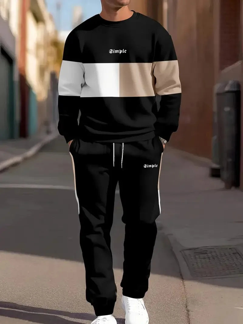 Men's Casual 3D Letter Print Sweatshirt and Pants Set