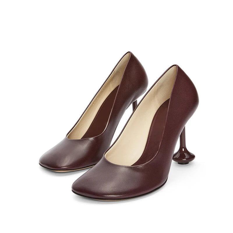 Women's Fuzzy Round Toe Wine Glass High Heel Pumps