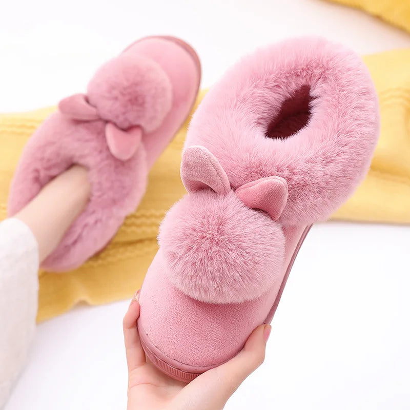 Women's Plush Winter House Slippers Fuzzy Fur Lined Slides