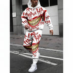 Men's Casual 3D Smiling Face Print Hoodie and Pants Set