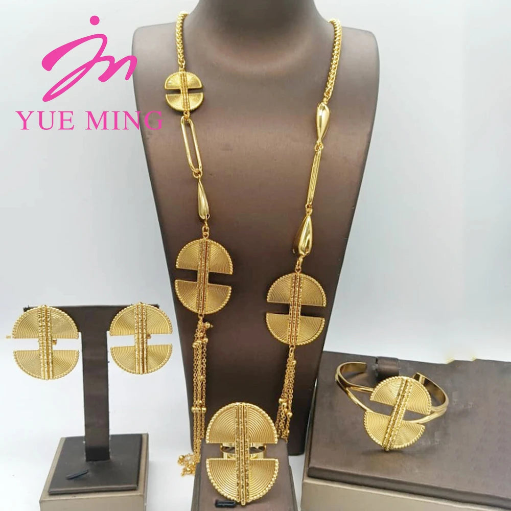 Women's Fashion Trendy Multi Layer Chain Necklace Earrings Bangle Ring Jewelry Set