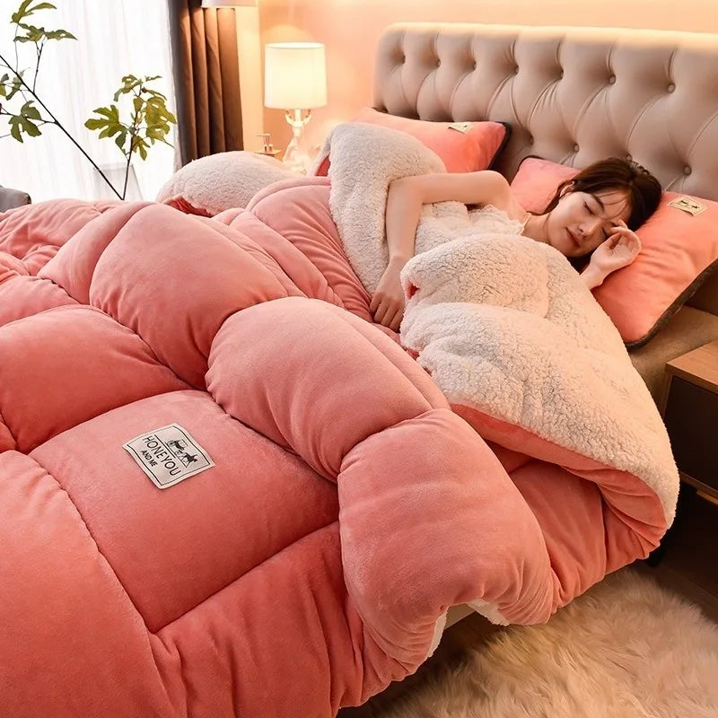 Thick Warm Velvet Quilt Blanket and Soft Lambswool Throw