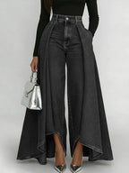 Women's Straight Leg Pants Casual Denim Print Mid-Waist Button