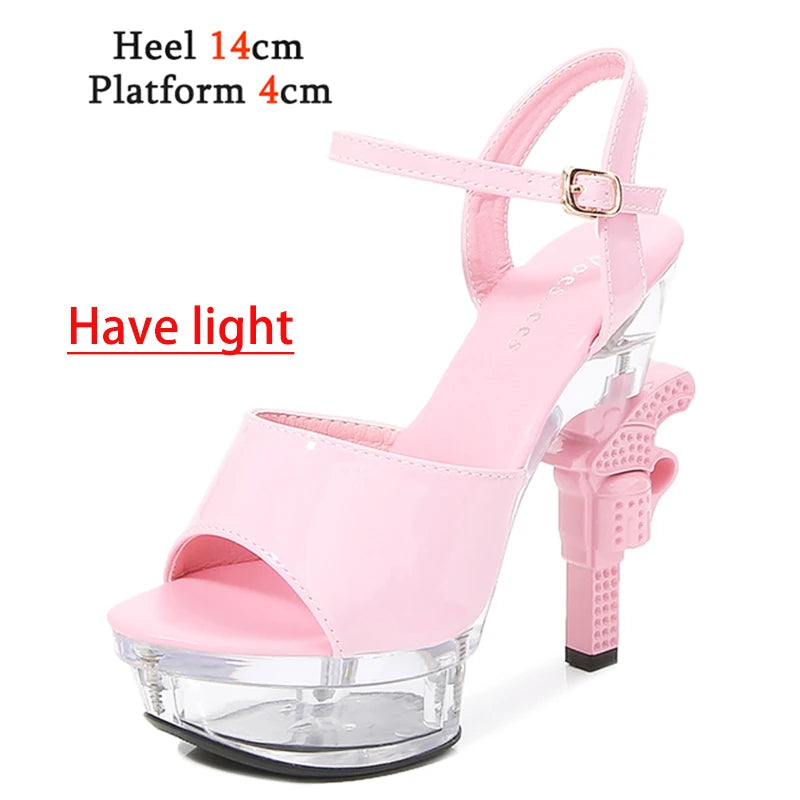 Women's Patent Leather Rhinestone Sandals and Platform High Heels
