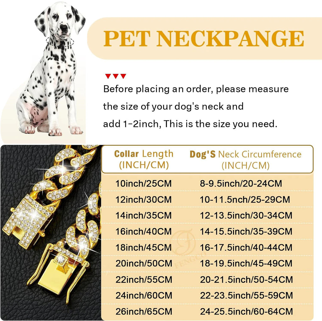Luxury Gold Stainless Steel Dog Chain Collar with Jeweled Accents