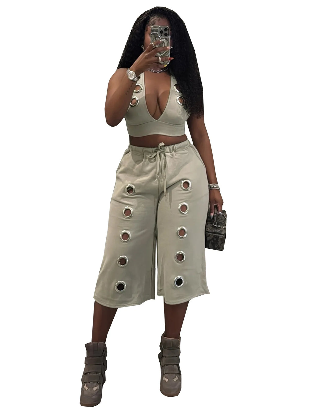 Women's Sexy Sleeveless Crop Top and Shorts Two Piece Set