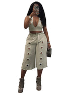 Women's Sexy Sleeveless Crop Top and Shorts Two Piece Set