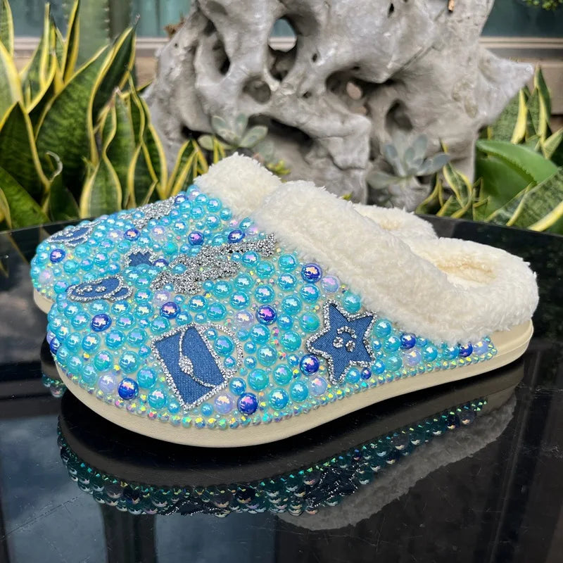 Women's Winter Warm Thick-Soled EVA Diamond Sandal Clog Slippers