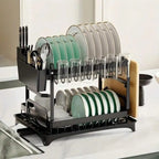 2 Tier Dish Drying Rack and Drainboard Set with Utensil Holder