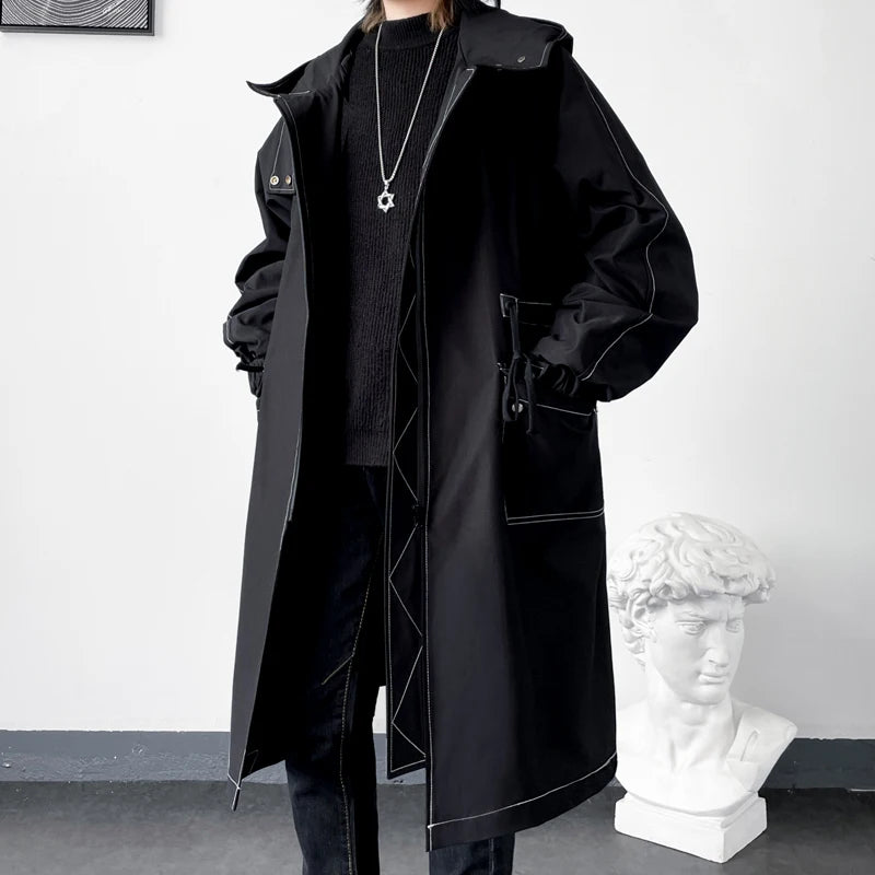Men's Loose Fit Korean Style Casual Trench Long Coat