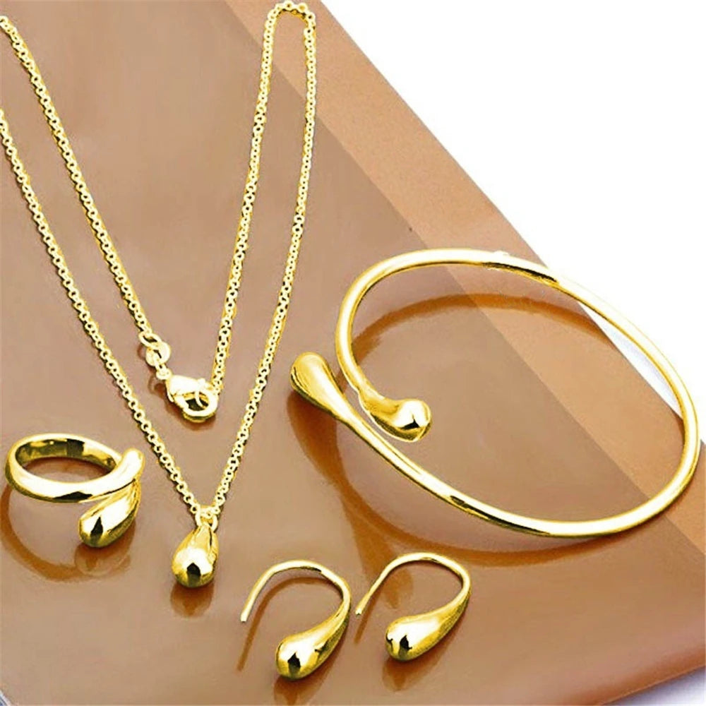 Women's Fashion Elegant Double Heart Necklace Earrings Bracelet Jewelry Set