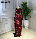 Women's Tie Dye Ruffle O-Neck Bodycon Maxi Dress