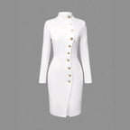Women's Stand Collar Metal Button Slit Mini Dress