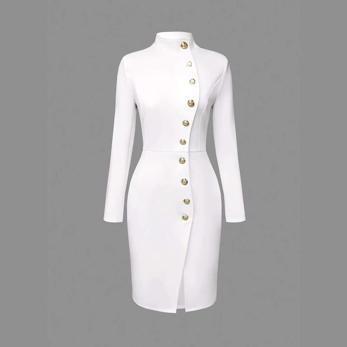 Women's Stand Collar Metal Button Slit Mini Dress