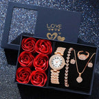 Roman Numeral Quartz Watch and Jewelry 6 Piece Set