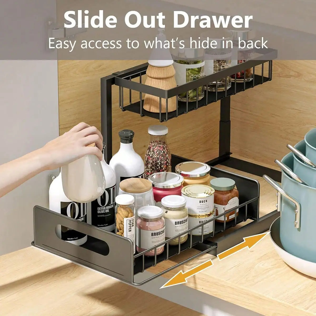 2-Tier Metal Slide Out Cabinet Organizer and Storage Basket