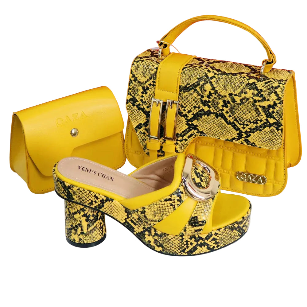Women's Rhinestone Round Toe Thin Heels and Handbag Set