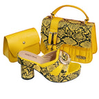 Women's Rhinestone Round Toe Thin Heels and Handbag Set