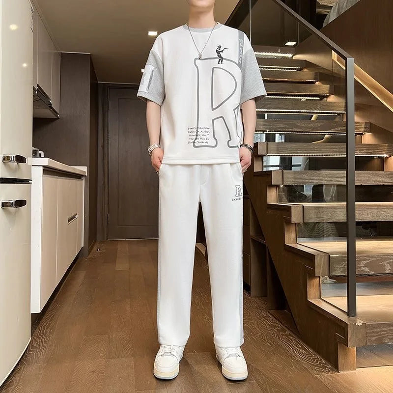 Men's Casual Printed Short Sleeve T-Shirt and Shorts Two Piece Set