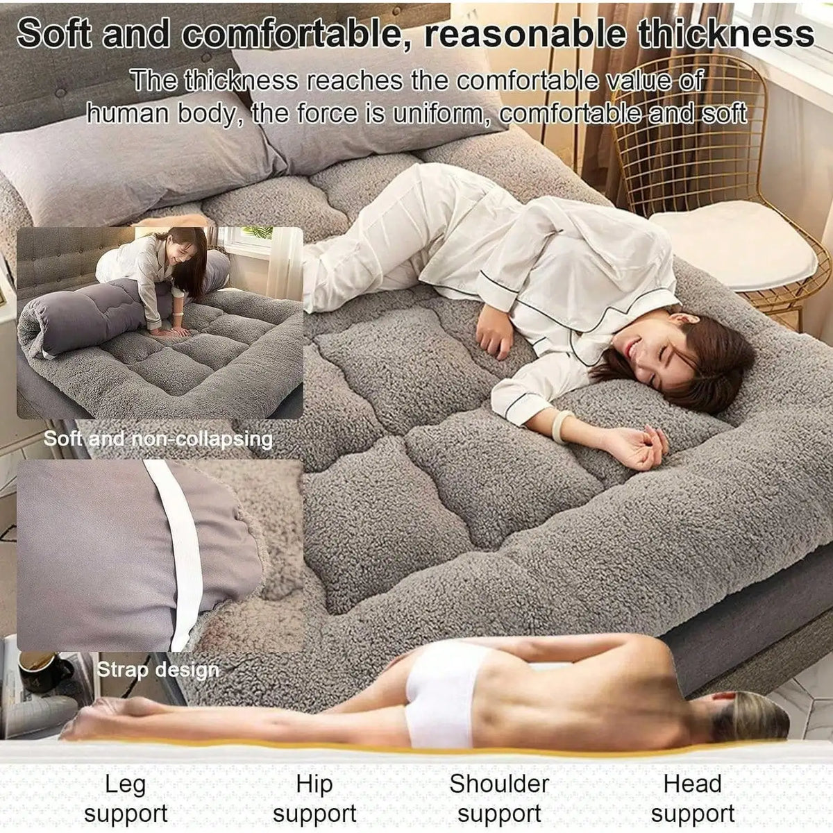 Japanese Floor Futon Mattress and Fluffy Roll Up Bed