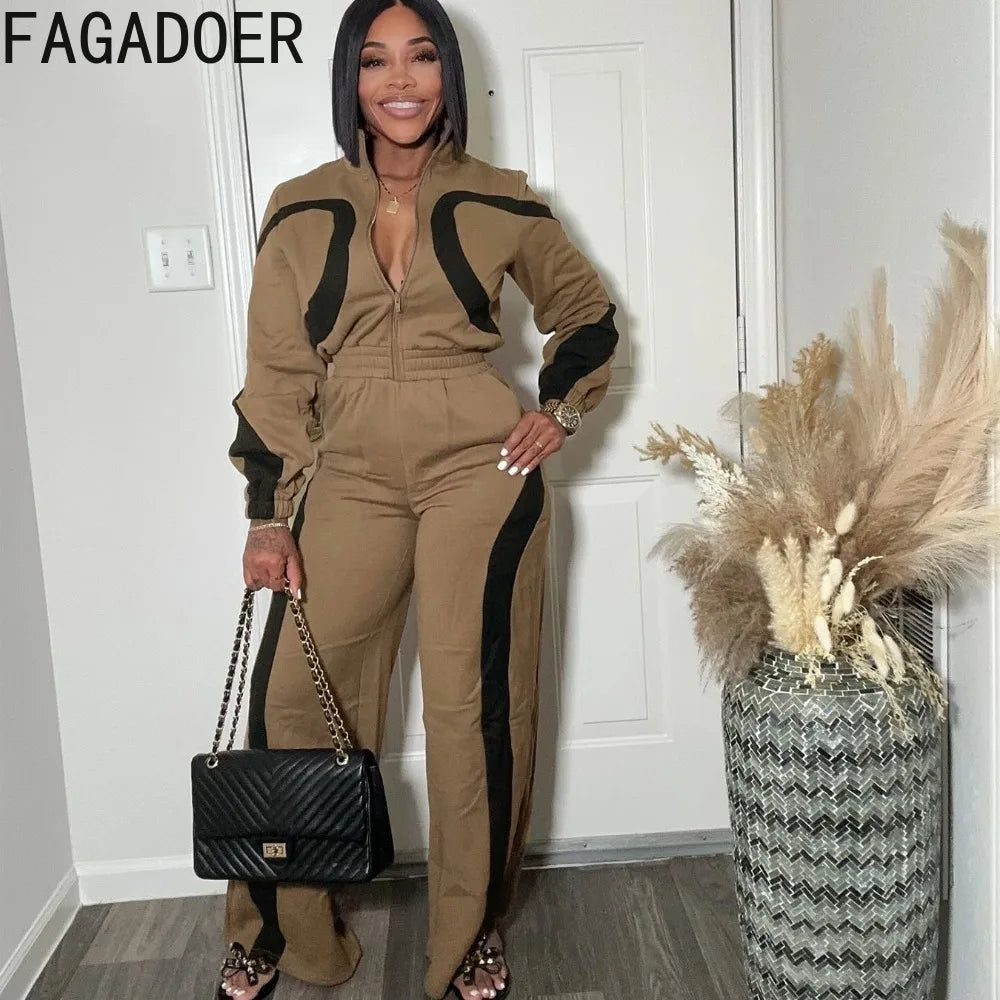 Women's Color Block Patchwork Zipper Jumpsuit