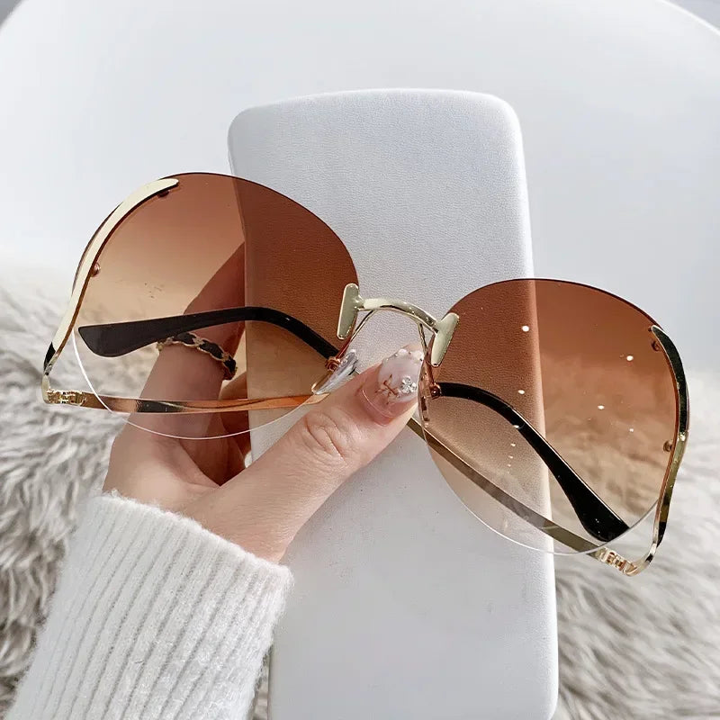 Women's Trendy Round Geometric Metal Oversized Sunglasses