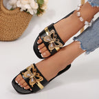 Women's Butterfly Embellished Open Toe Slides Casual Summer Sandals Black