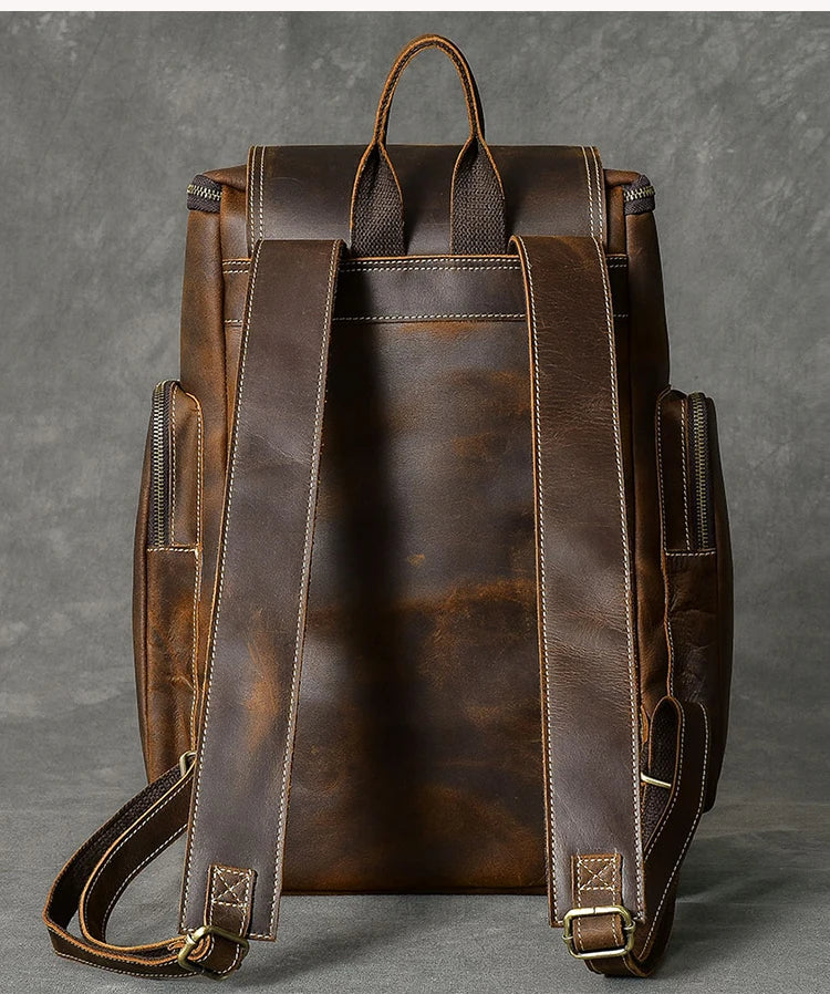 Men's Fashion Genuine Leather Large Capacity Hiking Travel Backpack