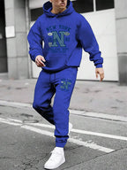 Men's Casual Gothic Letter Print Hoodie and Pants Two Piece Tracksuit Set