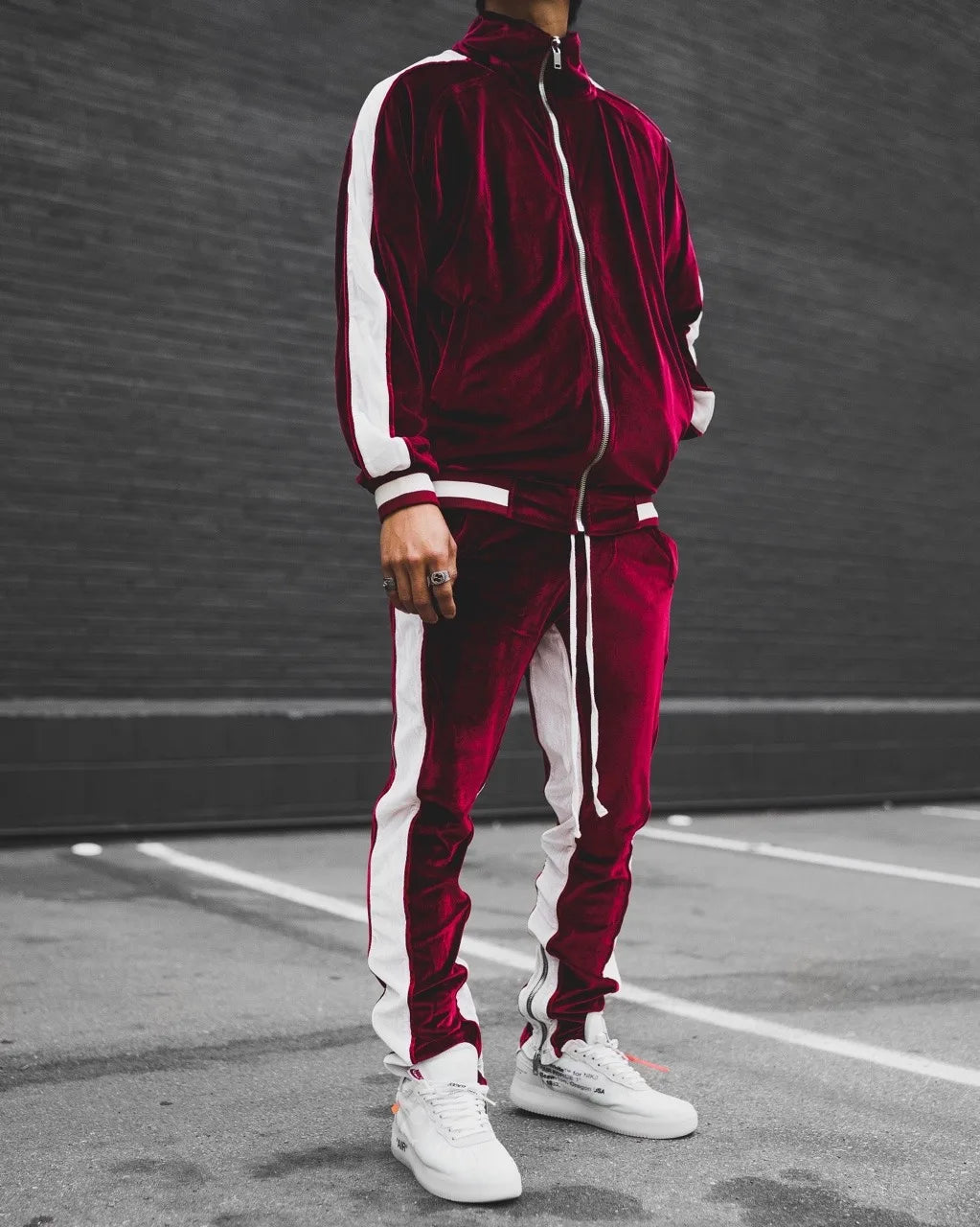 Men's Casual Velvet Jacket and Pants Tracksuit Set