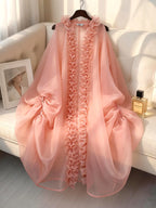 Women's Ruffle Cape Coat Pleated Wide Leg Pants Set