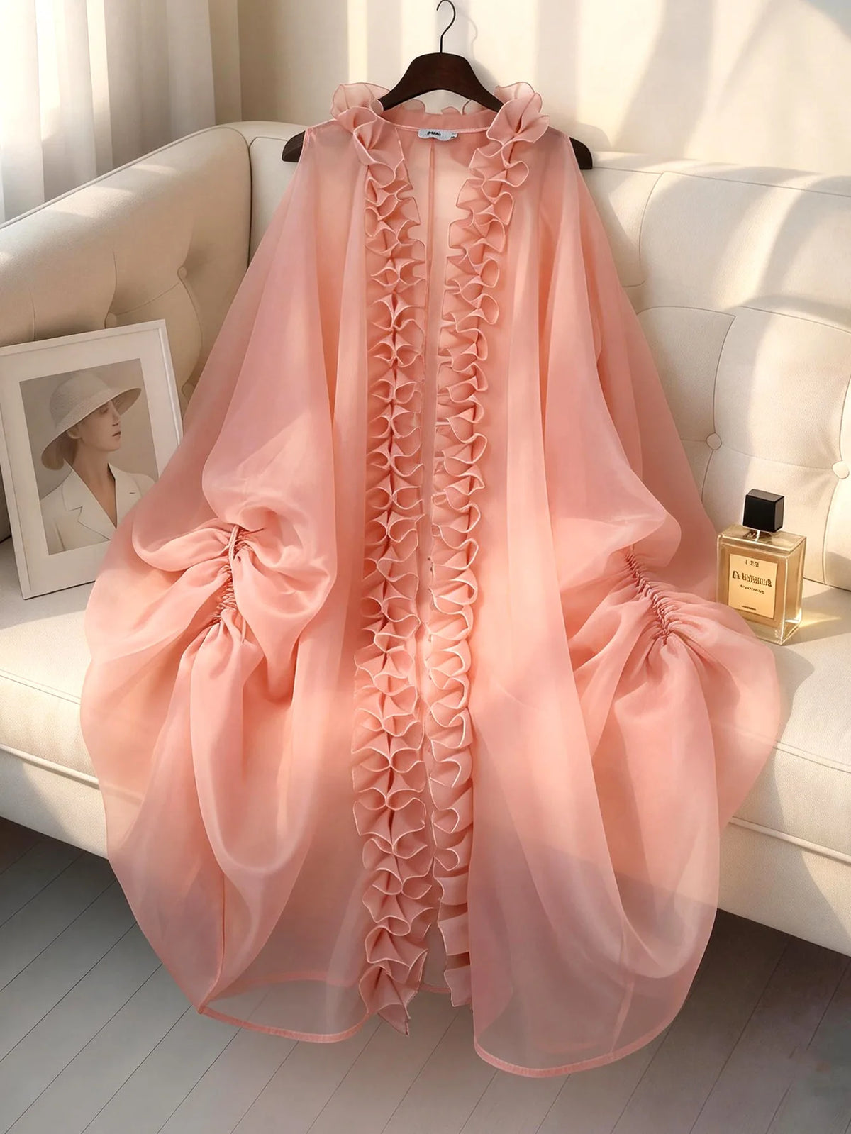 Women's Ruffle Cape Coat Pleated Wide Leg Pants Set