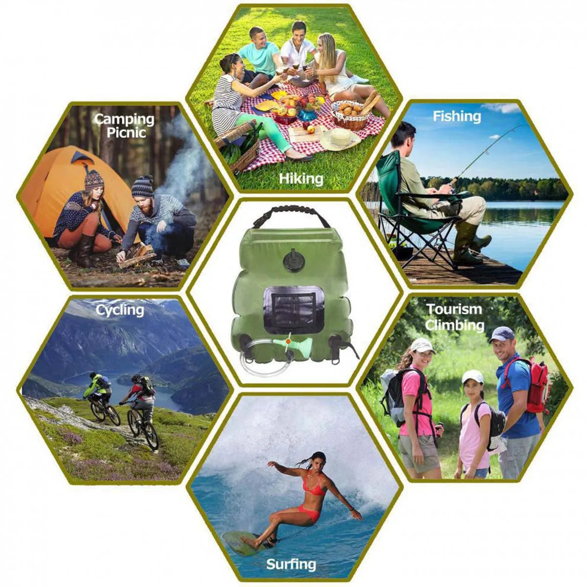 Portable Solar Heated Camping Shower with 5.3-Gallon Bag