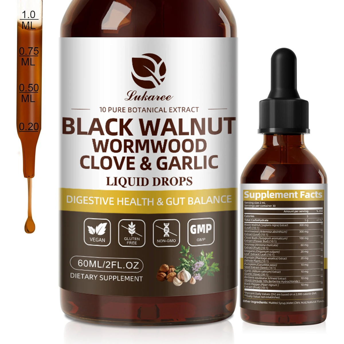 Black Walnut Wormwood Digestive Health Cleanse Drops 2 fl oz