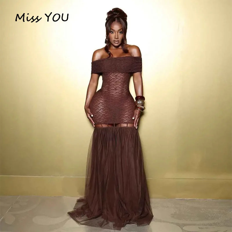 Women's Lace Off-the-Shoulder Mermaid Prom Gown