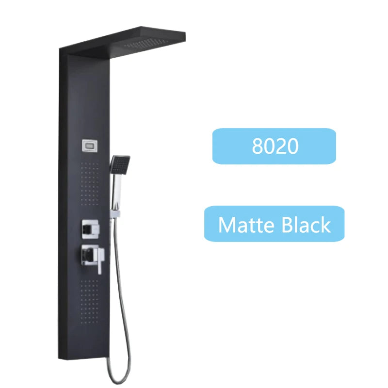 LED Rainfall Shower Panel Tower System with Massage Jets