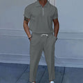 Men's Solid Color Lapel Short Sleeve Zipper Trouser Suit