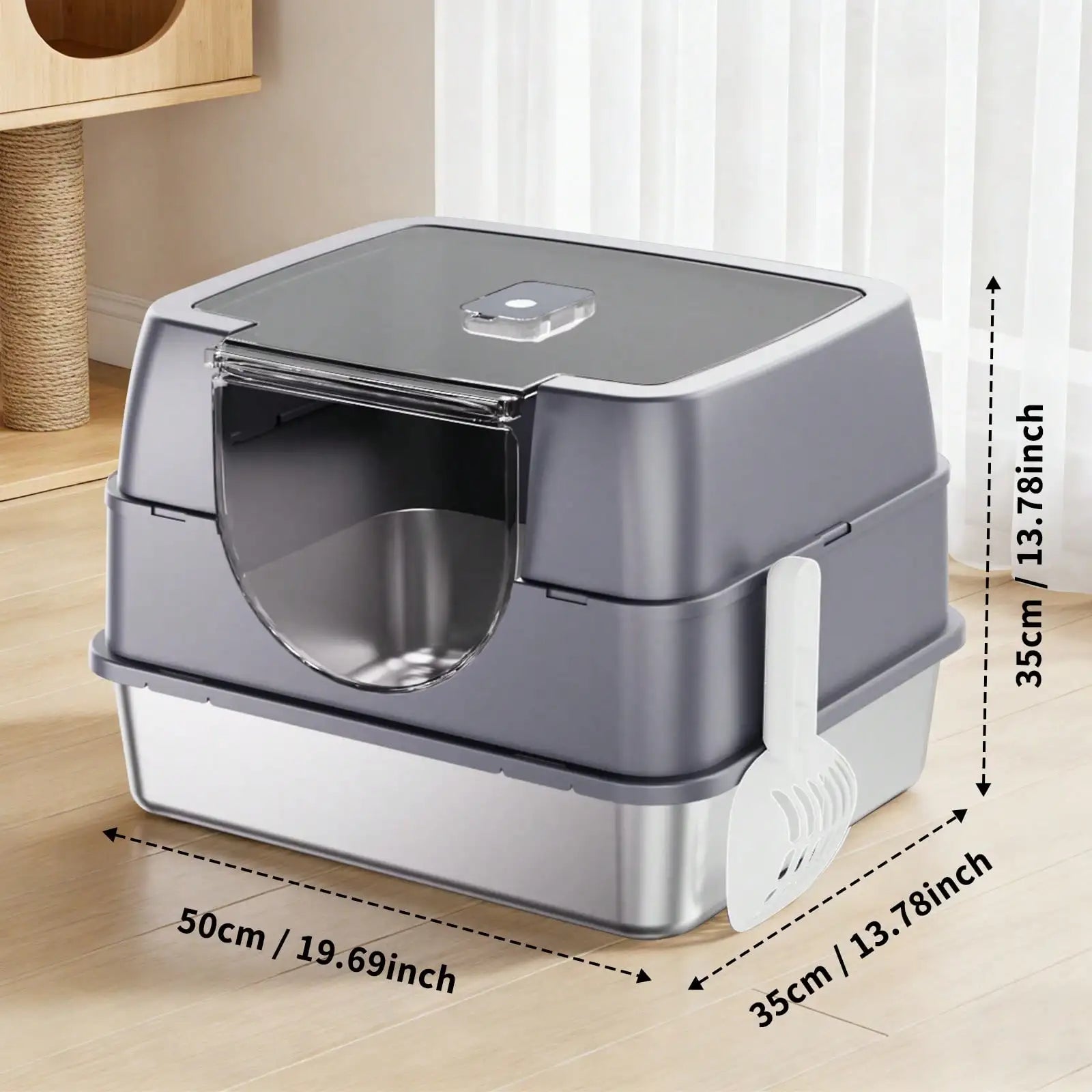 Stainless Steel Enclosed Cat Litter Box with Lid and Splash-Proof Sides
