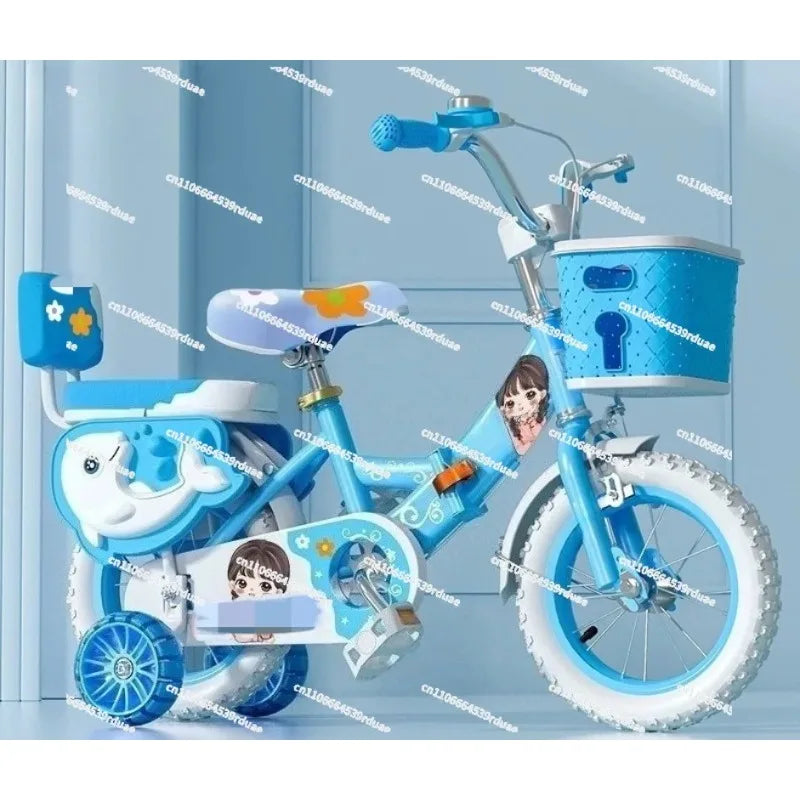 Kids' Foldable Bicycle with Basket and Safety Guardrail