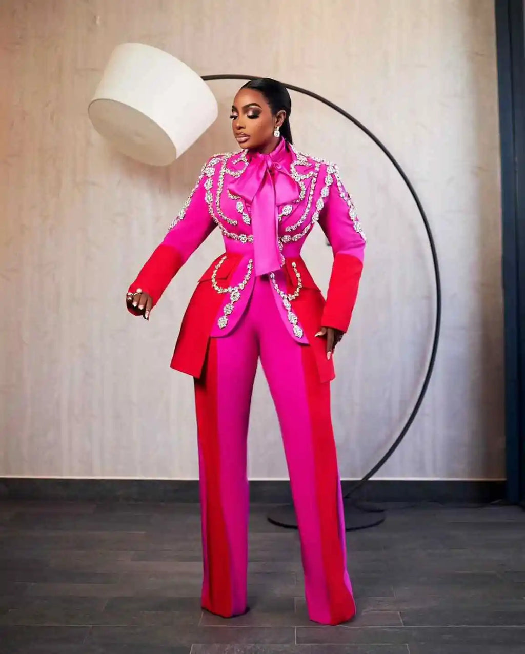 Women's Crystal Embellished Jacket Blazer Suit 2-Piece Set