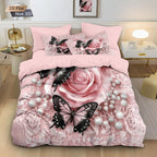 Dimensional Rose Flower Duvet Cover and Soft Bedding Set