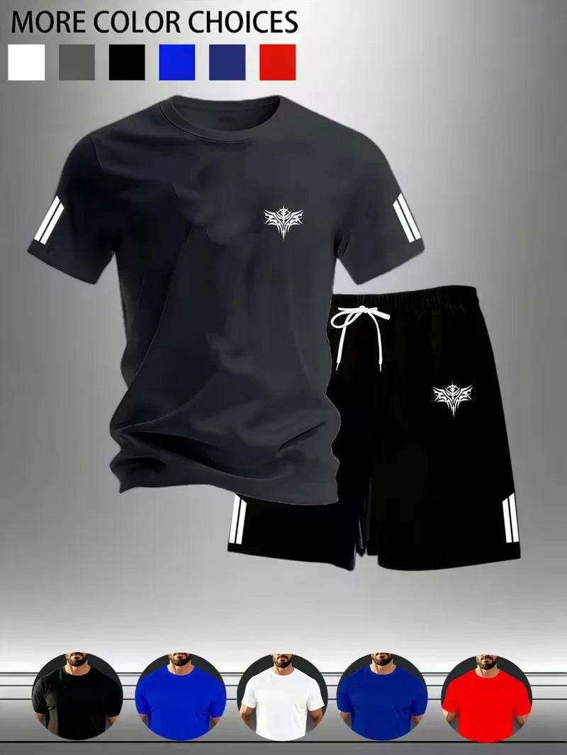 Men's Casual Round Neck T-Shirt and Shorts Set