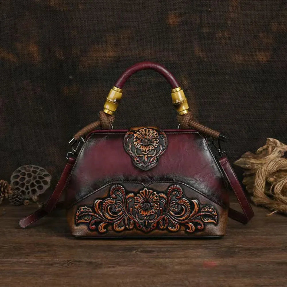 Women's Vintage Floral Embossed PU Leather Backpack