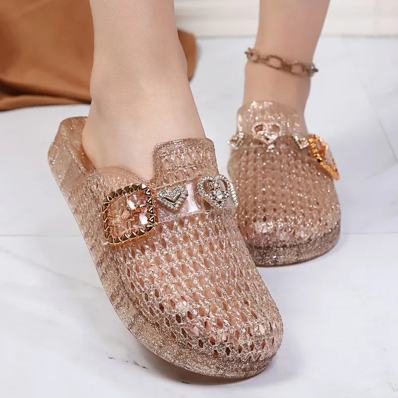Women's Jelly Crystal Open-Toe Sandals Summer Beach Slippers
