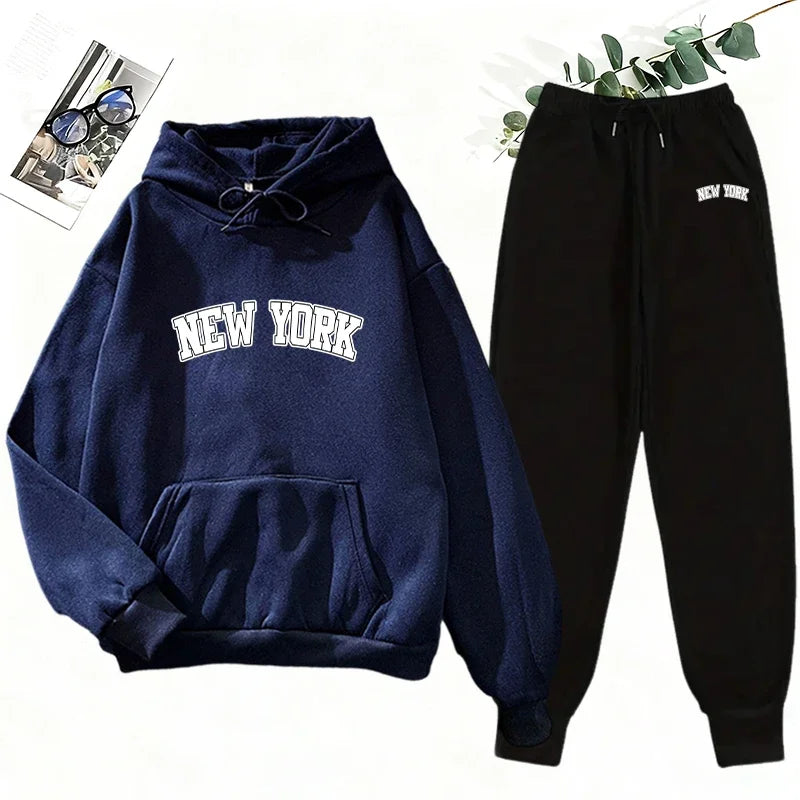 Women's Printed Hoodie Sweatshirt Jogger Pants Set