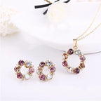 Women's Fashion Elegant Stained Glass Circle Necklace and Earrings Jewelry Set