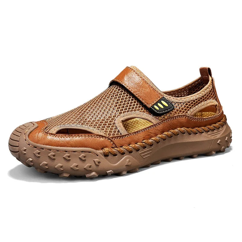 PHERON Men's Genuine Leather Casual Sandals Outdoor Beach Roman Shoes