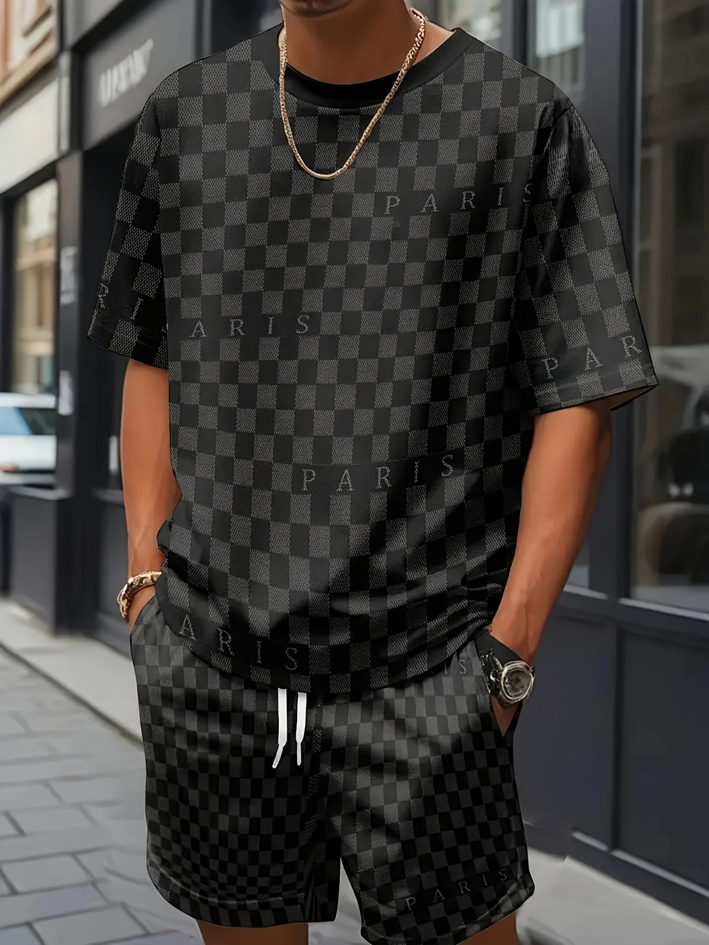Men's 3D Print Round Neck T-Shirt and Shorts Set