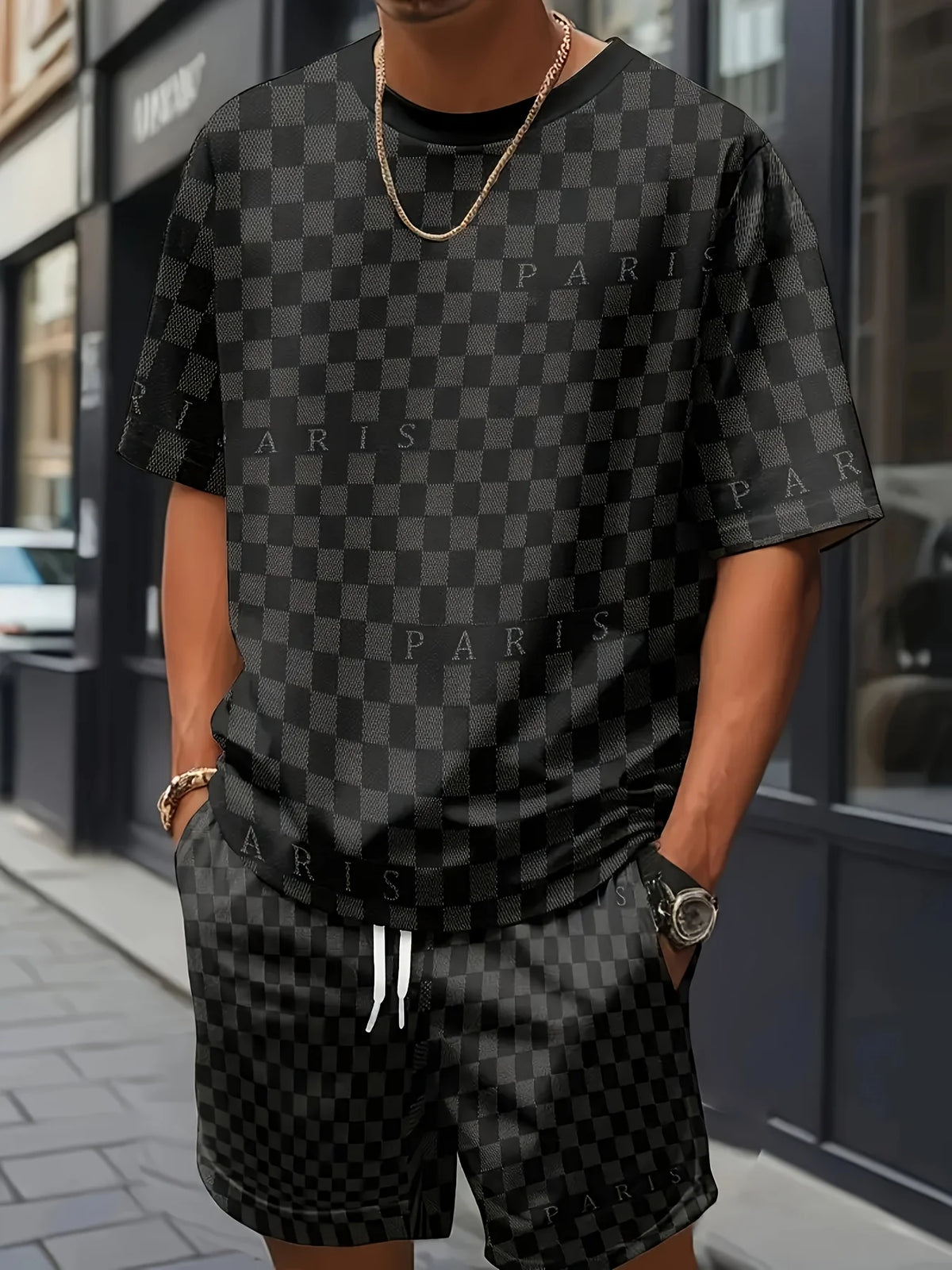 Men's 3D Print Round Neck T-Shirt and Shorts Set